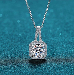 Round Cut Square Halo Pendant Necklace 925 Silver