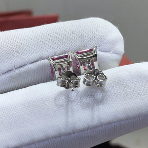 18k Gold Pink Princess Cut Moissanite Earring Studs