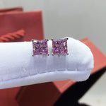 Load image into Gallery viewer, 18k Gold Pink Princess Cut Moissanite Earring Studs
