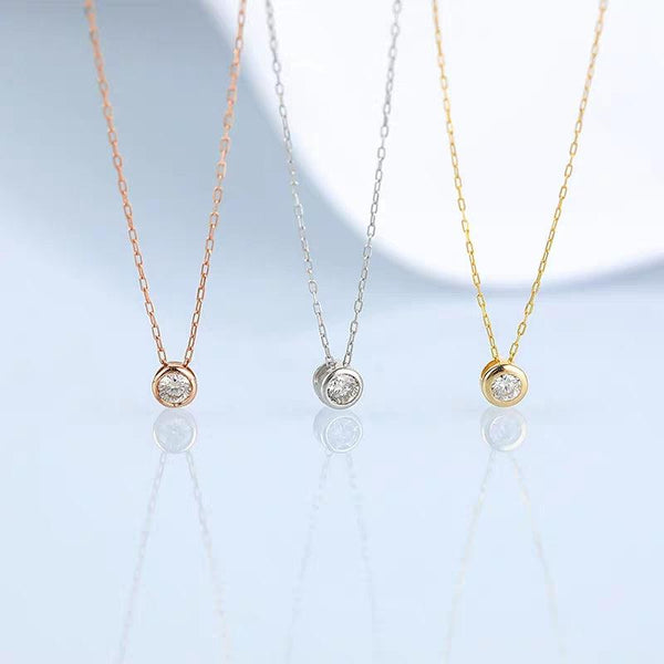 14K Gold Floating Bezel Asscher Cut Diamond Necklace