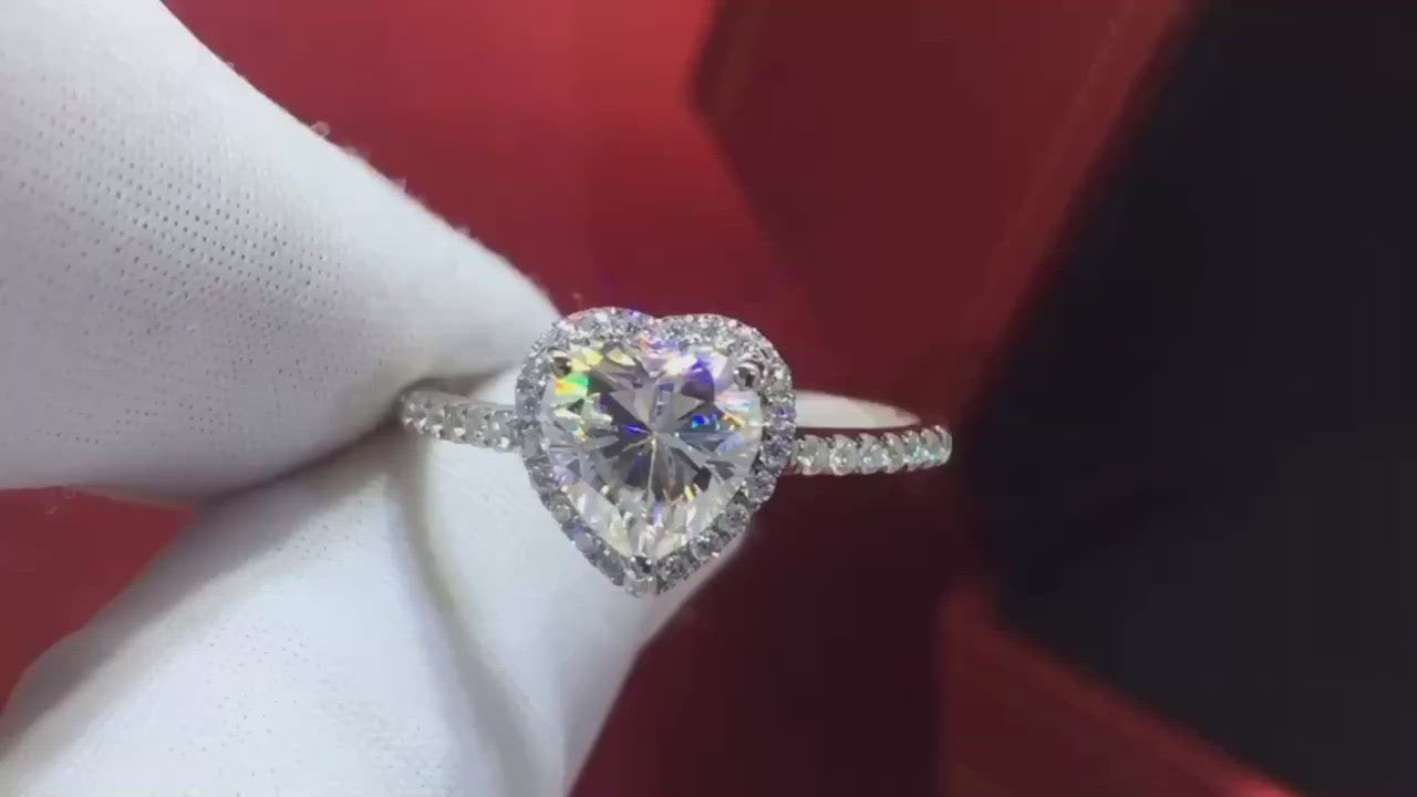 Heart Halo Moissanite Engagement Ring | 18k Gold