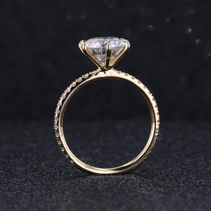 3ctw Round Cut Moissanite Ring - Micro Paved in 14k Solid Gold