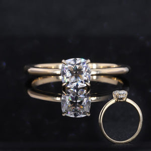 1ctw Cushion Cut Moissanite Hidden Halo Ring in 14k Solid Gold