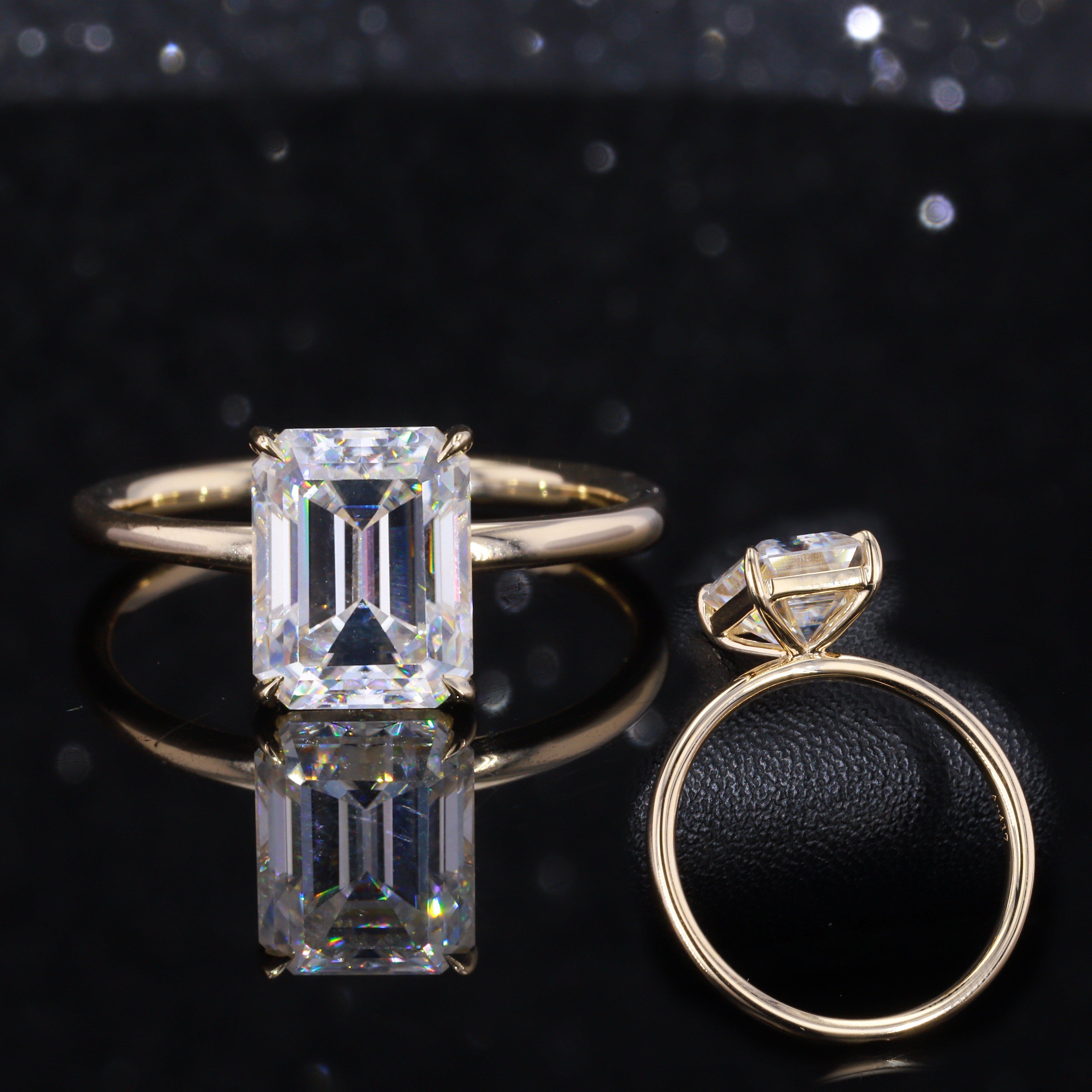 7x9mm Emerald Cut Moissanite Solitaire Ring in 14k Solid Gold