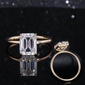 7x9mm Emerald Cut Moissanite Solitaire Ring in 14k Solid Gold