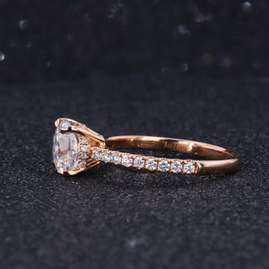 2ctw Cushion Cut Moissanite Hidden Halo Ring in 14k Solid Gold