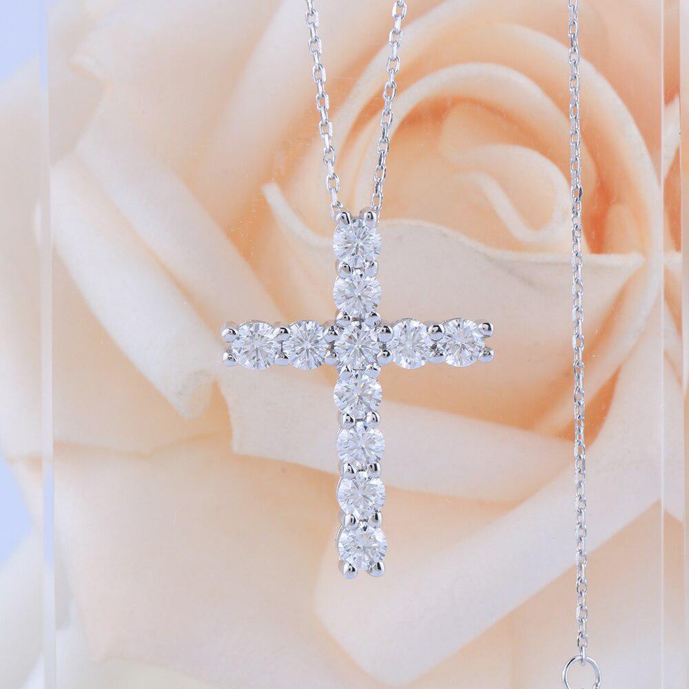 Moissanite Cross Pendant Necklace 3MM D Color 1.1 CTW