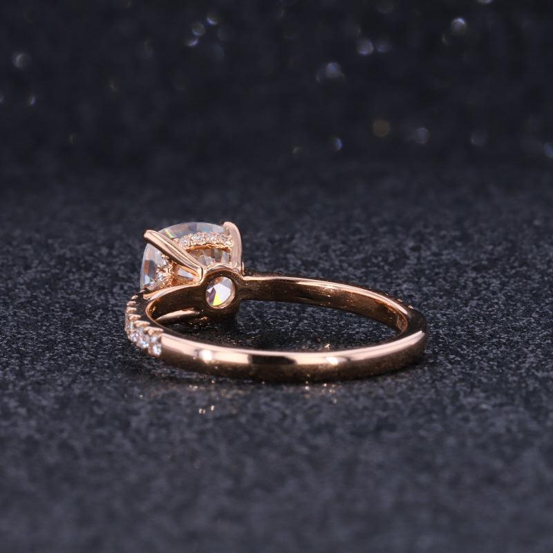 2ctw Cushion Cut Moissanite Hidden Halo Ring in 14k Solid Gold