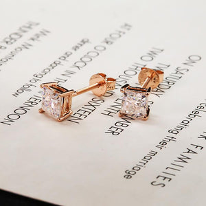 14k Rose Gold Princess Cut Moissanite Earring Studs - Screw Back