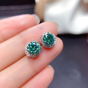 Green Moissanite Braid Shaped Earring Studs 18k White Gold