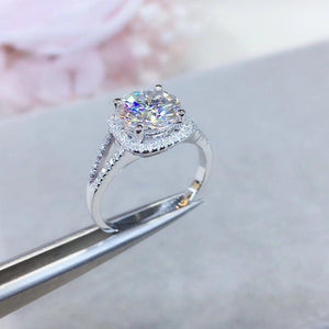 Elegant Moissanite Engagement Ring 18k White Gold with Halo & Sidestones | Round Cut Moissanite Diamond Ring | 18k Gold Engagement Ring