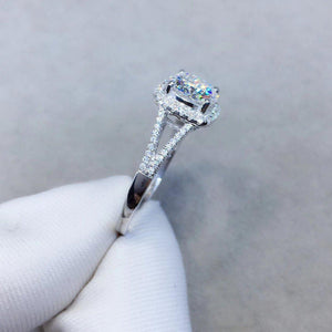 Elegant Moissanite Engagement Ring 18k White Gold with Halo & Sidestones | Round Cut Moissanite Diamond Ring | 18k Gold Engagement Ring