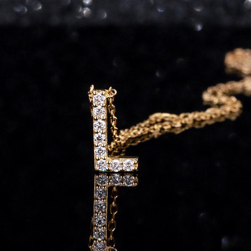 J L I 18k Gold Diamond Initial Necklace | ABC Letter Necklace with Lab Created Diamonds | Dainty Initial Letter Necklace in 18k Yellow Gold