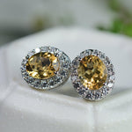 Load image into Gallery viewer, Real Citrine Earring Studs | Oval Cut Golden Citrine Gemstone Stud | 3ct+3ct Citrine Earring 4 Prong Anniversary Stud for Women | 925 Silver
