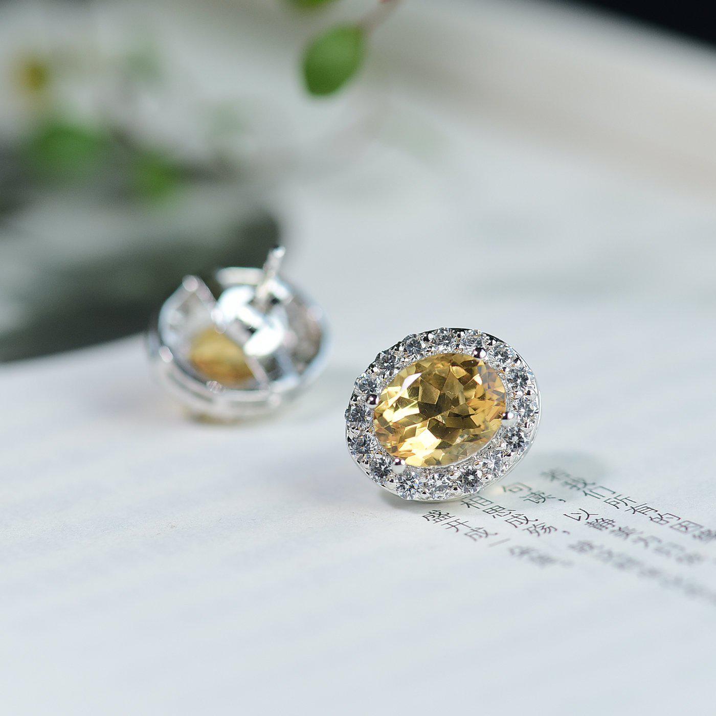 Real Citrine Earring Studs | Oval Cut Golden Citrine Gemstone Stud | 3ct+3ct Citrine Earring 4 Prong Anniversary Stud for Women | 925 Silver