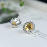 Load image into Gallery viewer, Real Citrine Earring Studs | Oval Cut Golden Citrine Gemstone Stud | 3ct+3ct Citrine Earring 4 Prong Anniversary Stud for Women | 925 Silver
