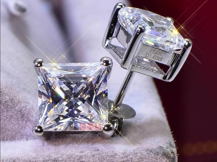 Real Moissanite Earring Studs 18k Gold Princess Cut Moissanite Stud | 1ct+1ct Moissanite Earrings 4 Prong Anniversary Stud With Certificate