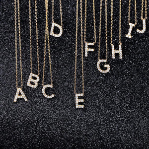 J L I 18k Gold Diamond Initial Necklace | ABC Letter Necklace with Lab Created Diamonds | Dainty Initial Letter Necklace in 18k Yellow Gold