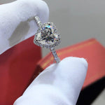Load image into Gallery viewer, 1ct Heart Cut Moissanite Engagement Ring with Halo | 18k White Gold or Silver Solitaire Ring | Heart shaped Moissanite Diamond Wedding Ring
