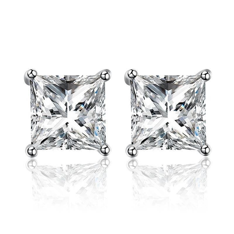 Real Moissanite Earring Studs 18k Gold Princess Cut Moissanite Stud | 1ct+1ct Moissanite Earrings 4 Prong Anniversary Stud With Certificate