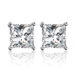 Load image into Gallery viewer, Real Moissanite Earring Studs 18k Gold Princess Cut Moissanite Stud | 1ct+1ct Moissanite Earrings 4 Prong Anniversary Stud With Certificate
