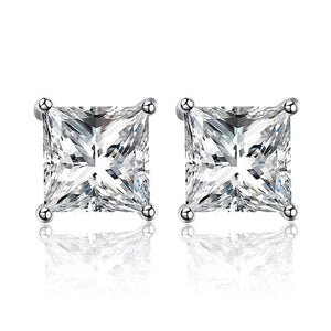 Real Moissanite Earring Studs 18k Gold Princess Cut Moissanite Stud | 1ct+1ct Moissanite Earrings 4 Prong Anniversary Stud With Certificate