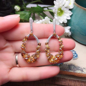 Real Citrine Dangle Drop Earrings |  Golden Citrine Gemstone Earrings | 5ct+5ct Citrine Anniversary Earrings for Women | 925 Silver