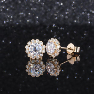 Cute Flower Bud Design Moissanite Earrings 14k Yellow Gold