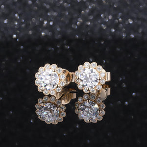 Cute Flower Bud Design Moissanite Earrings 14k Yellow Gold