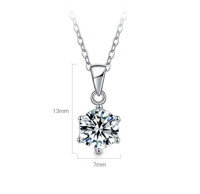 1 CT Round Moissanite 6 Prong Necklace White Gold |  Sterling Silver or 18k White Gold Solitaire Pendant Necklace with Certificate