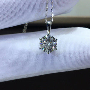 1 CT Round Moissanite 6 Prong Necklace White Gold |  Sterling Silver or 18k White Gold Solitaire Pendant Necklace with Certificate