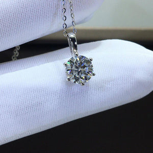 1 CT Round Moissanite 6 Prong Necklace White Gold |  Sterling Silver or 18k White Gold Solitaire Pendant Necklace with Certificate