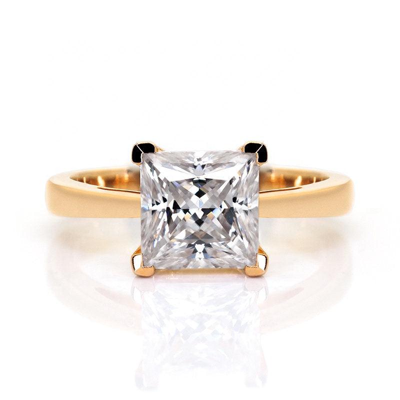 Rose Gold Princess Cut Moissanite Engagement Ring | 18k Rose Gold Solitaire Ring | Moissanite Diamond Square Ring | Wedding Ring Women