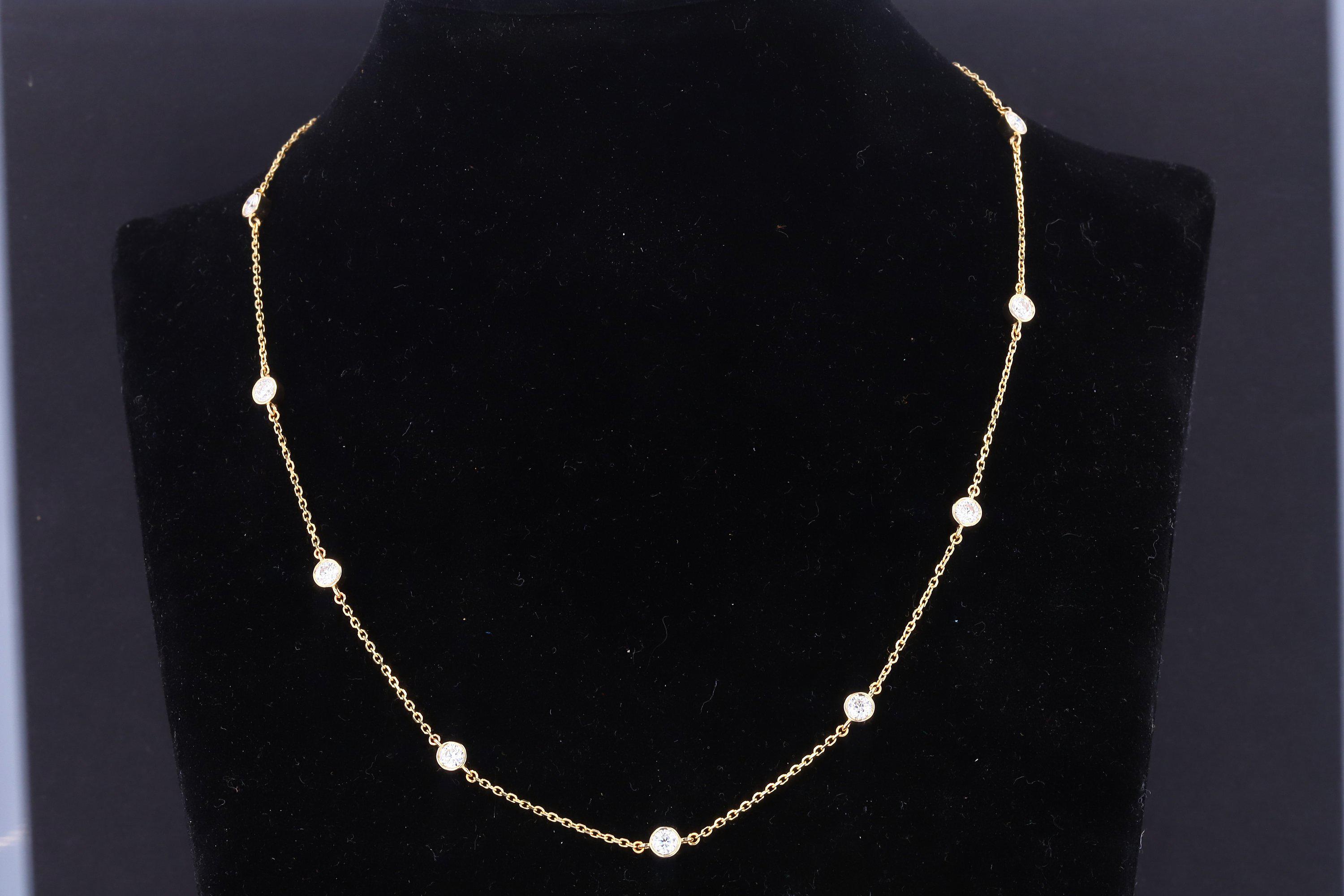 3mm Round Cut Moissanite Bezel Choker Necklace | 14k Yellow Gold