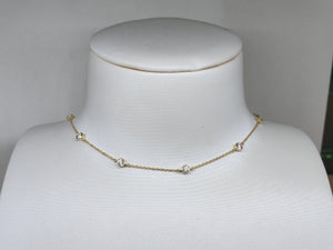 3mm Round Cut Moissanite Bezel Choker Necklace | 14k Yellow Gold