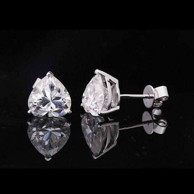 Heart Cut Moissanite Earring Studs 14k White Gold