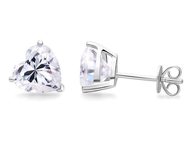 Heart Cut Moissanite Earring Studs 14k White Gold