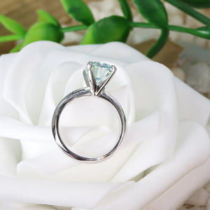 3ct Teal Green Cushion Cut Moissanite Engagement Ring 14k White Gold