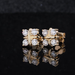 14k Yellow Gold Real Moissanite Earring Studs | Special Flower Design | 4x4 0.1ct