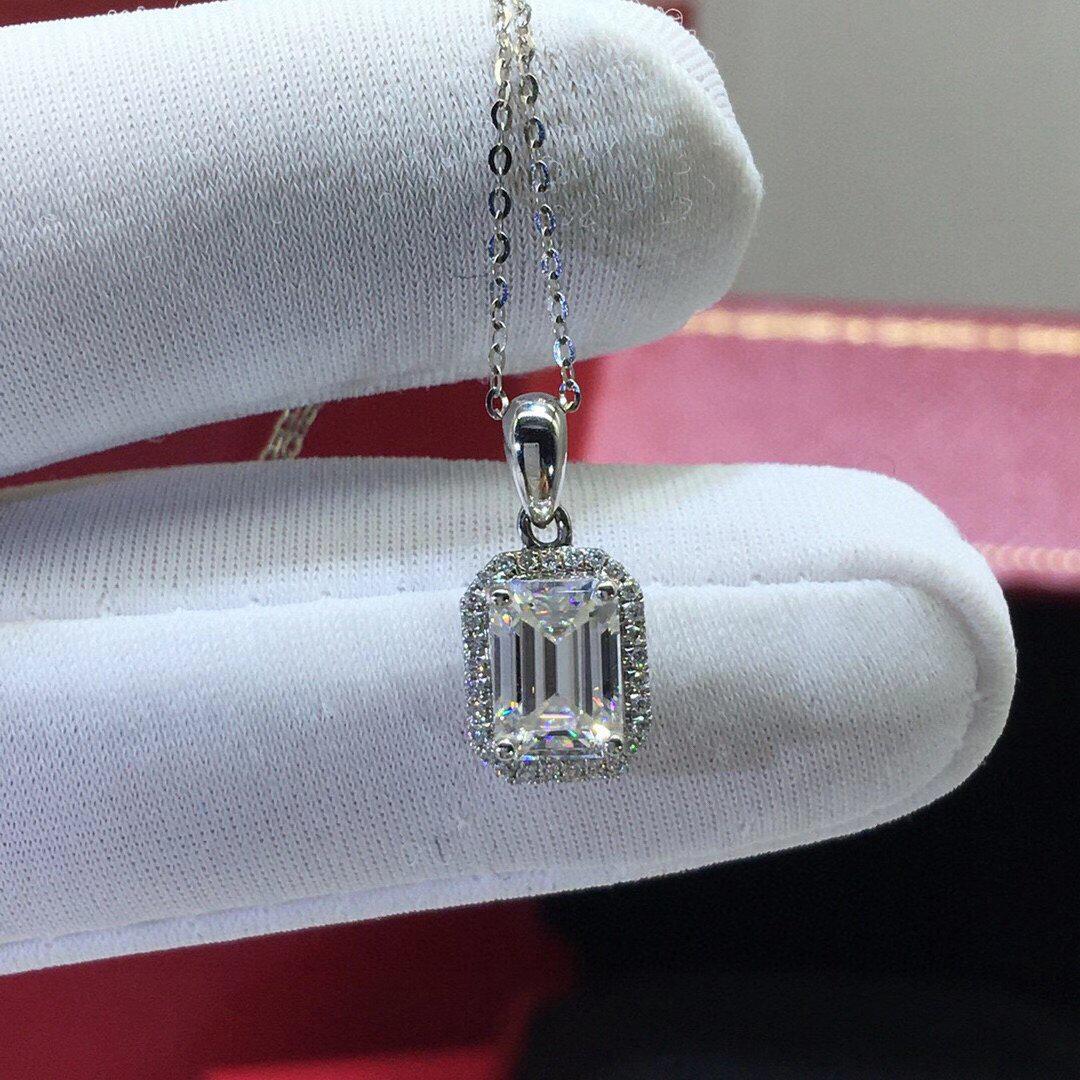 1ct Moissanite Emerald Cut Pendant | 18k White Gold