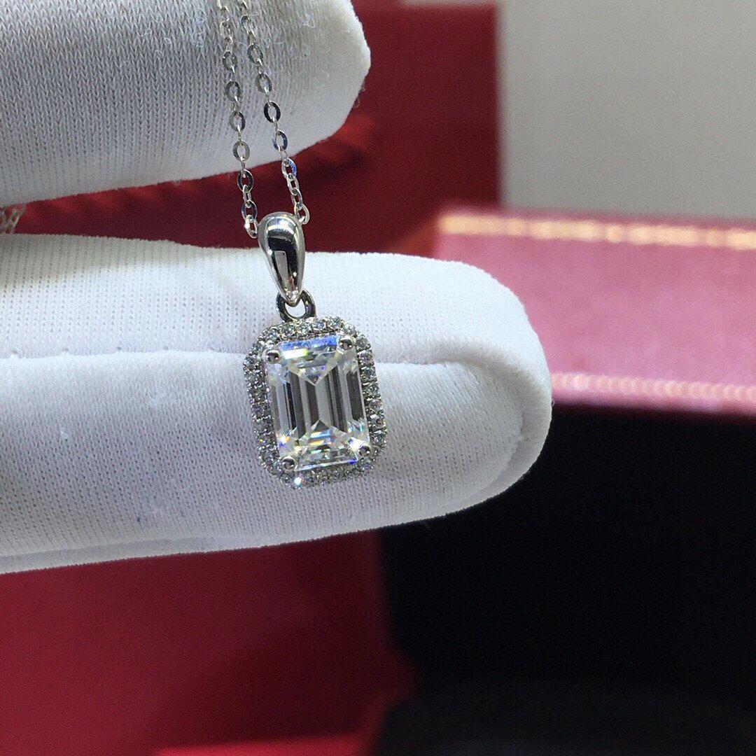 1ct Moissanite Emerald Cut Pendant | 18k White Gold