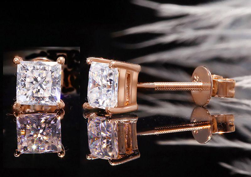 Princess Cut Diamond Stud Earrings, 14K White Gold Princess Cut Diamond Stud Earrings, 14K White Gold