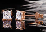 Load image into Gallery viewer, 14k Rose Gold Princess Cut Moissanite Earring Studs - Screw Back
