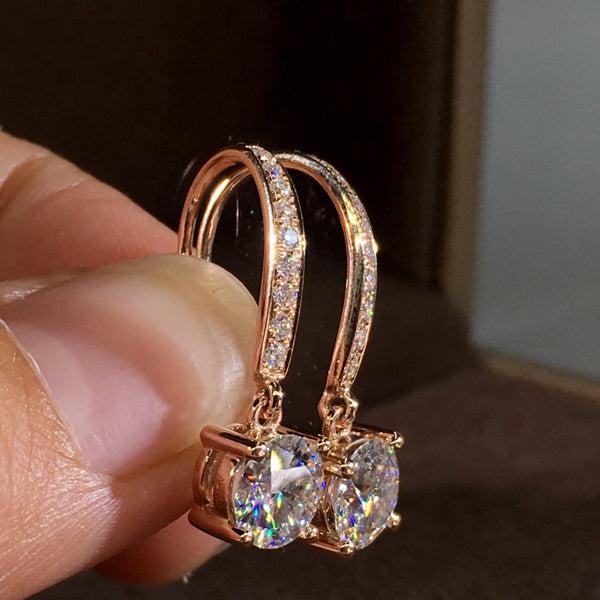 Round Cut Moissanite Earrings Hooks in 18k Gold