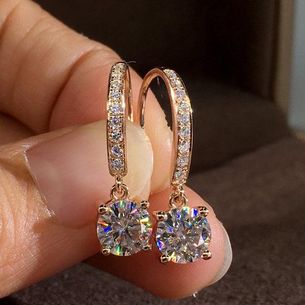 Round Cut Moissanite Earrings Hooks in 18k Gold