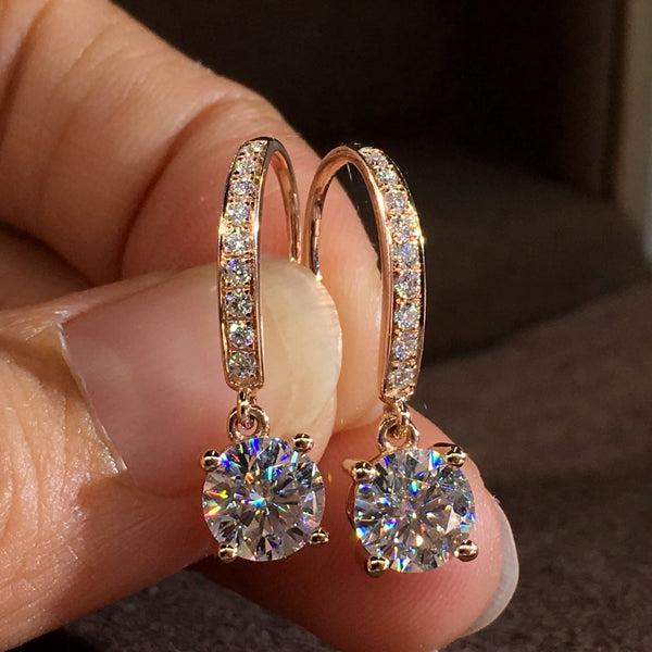 Round Cut Moissanite Earrings Hooks in 18k Gold