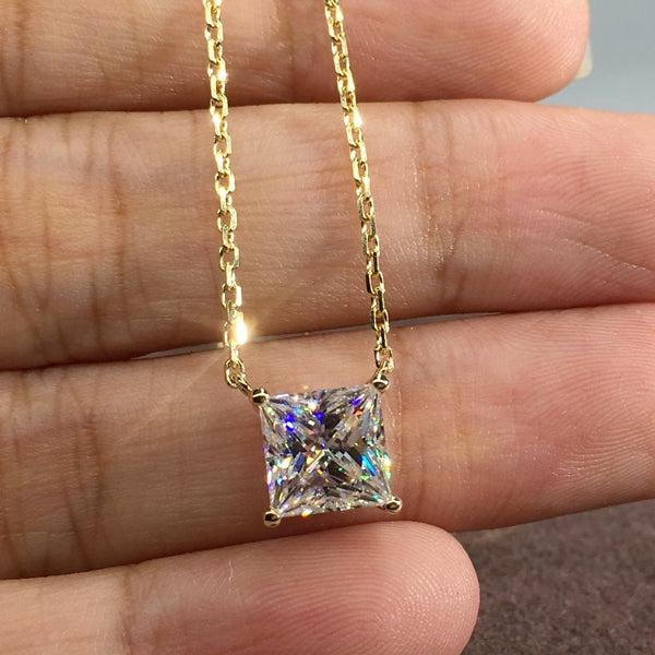 Elegant Princess Cut Moissanite Necklace in 18k Gold