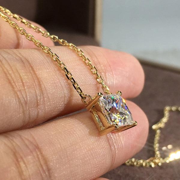 Elegant Princess Cut Moissanite Necklace in 18k Gold