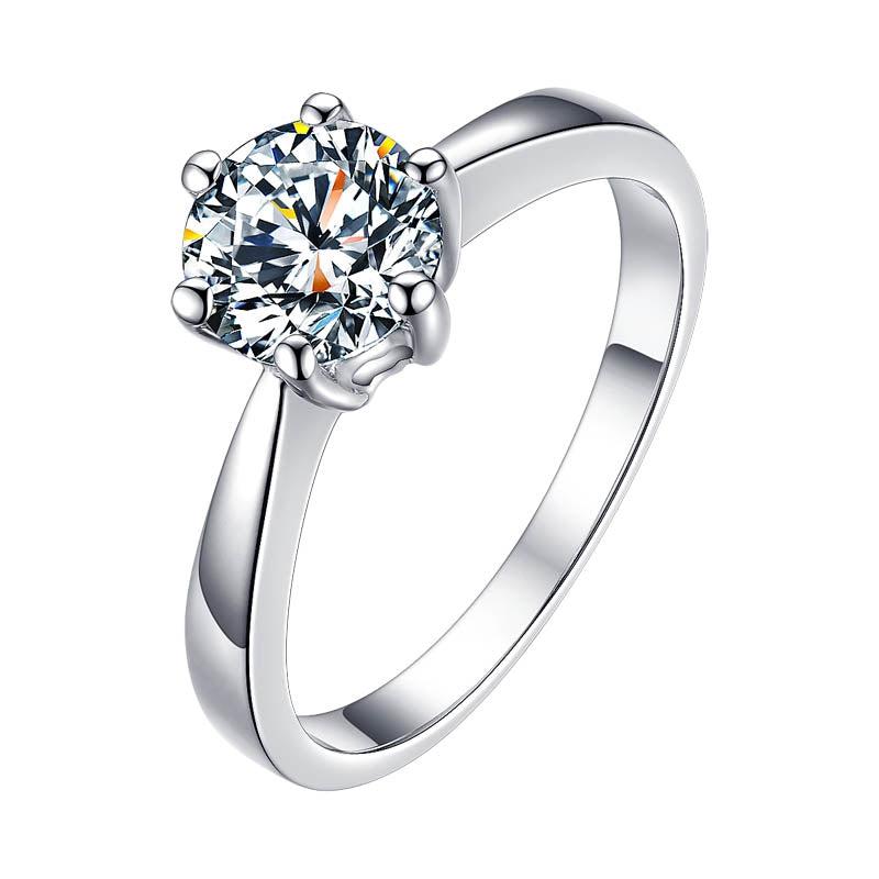 1ct Solitaire Moissanite Ring 925 Silver 6 Prong