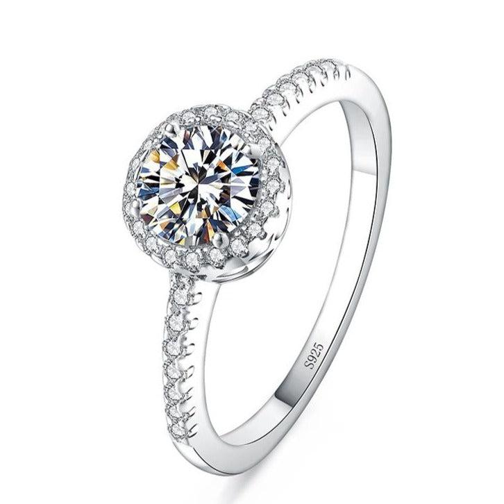 0.5ct Round Halo Moissanite Ring 925 Silver